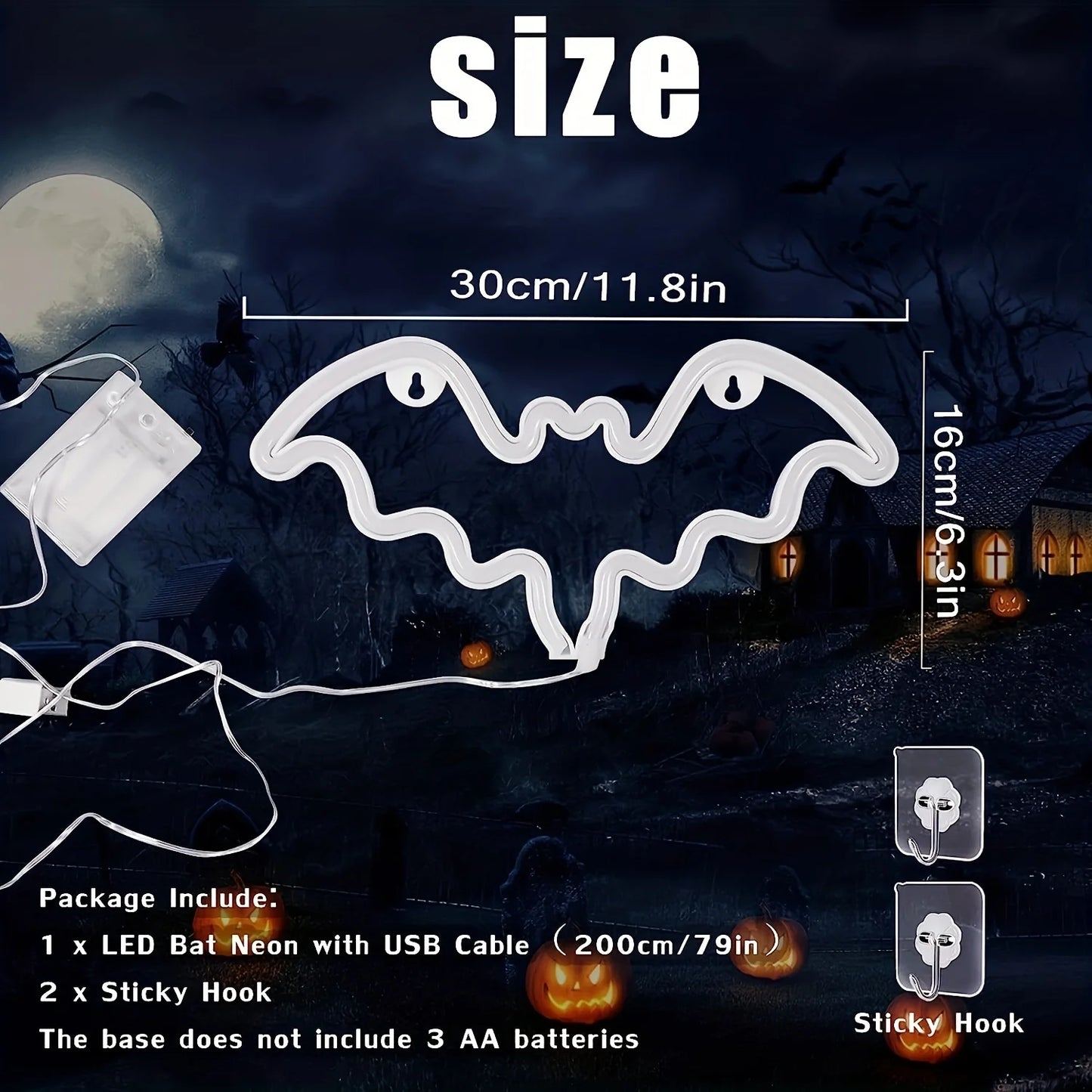 1 pz luce al neon pipistrello