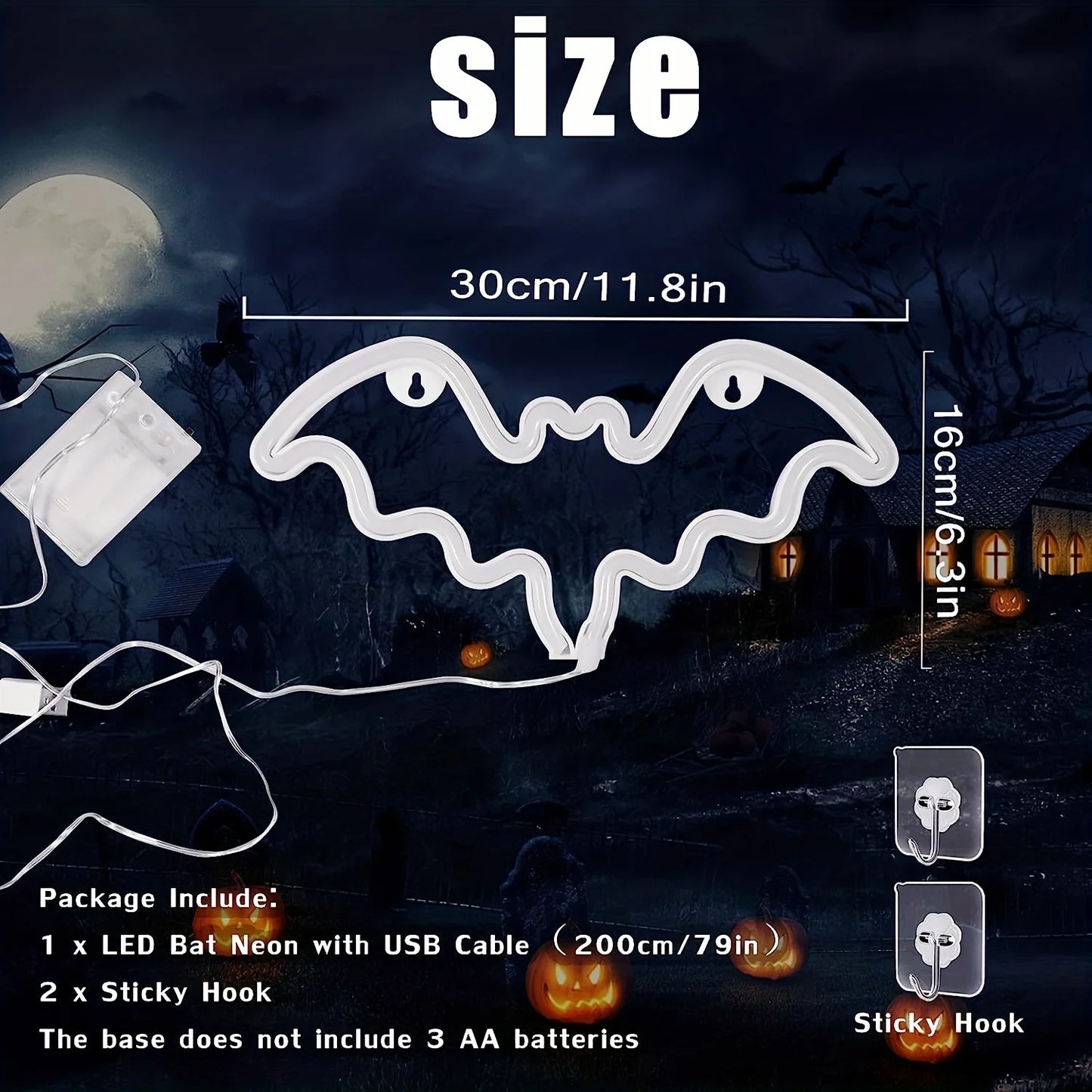 1 pz luce al neon pipistrello