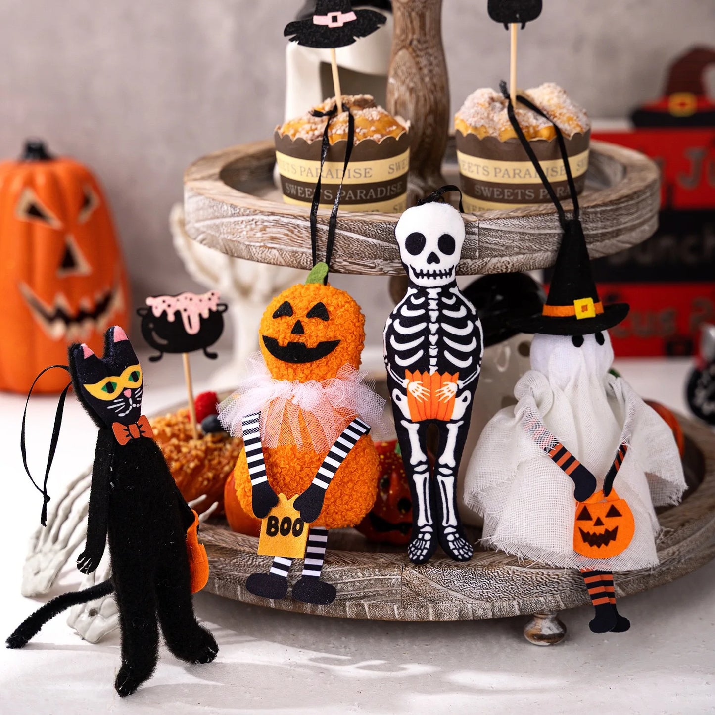 Decorazioni da appendere: zucca ,gatto nero, fantasma ,teschio